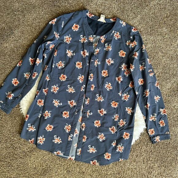 Duluth Trading Co Button Down Top Floral Lightweight Zipped Pockets Womens XL - Picture 1 of 8